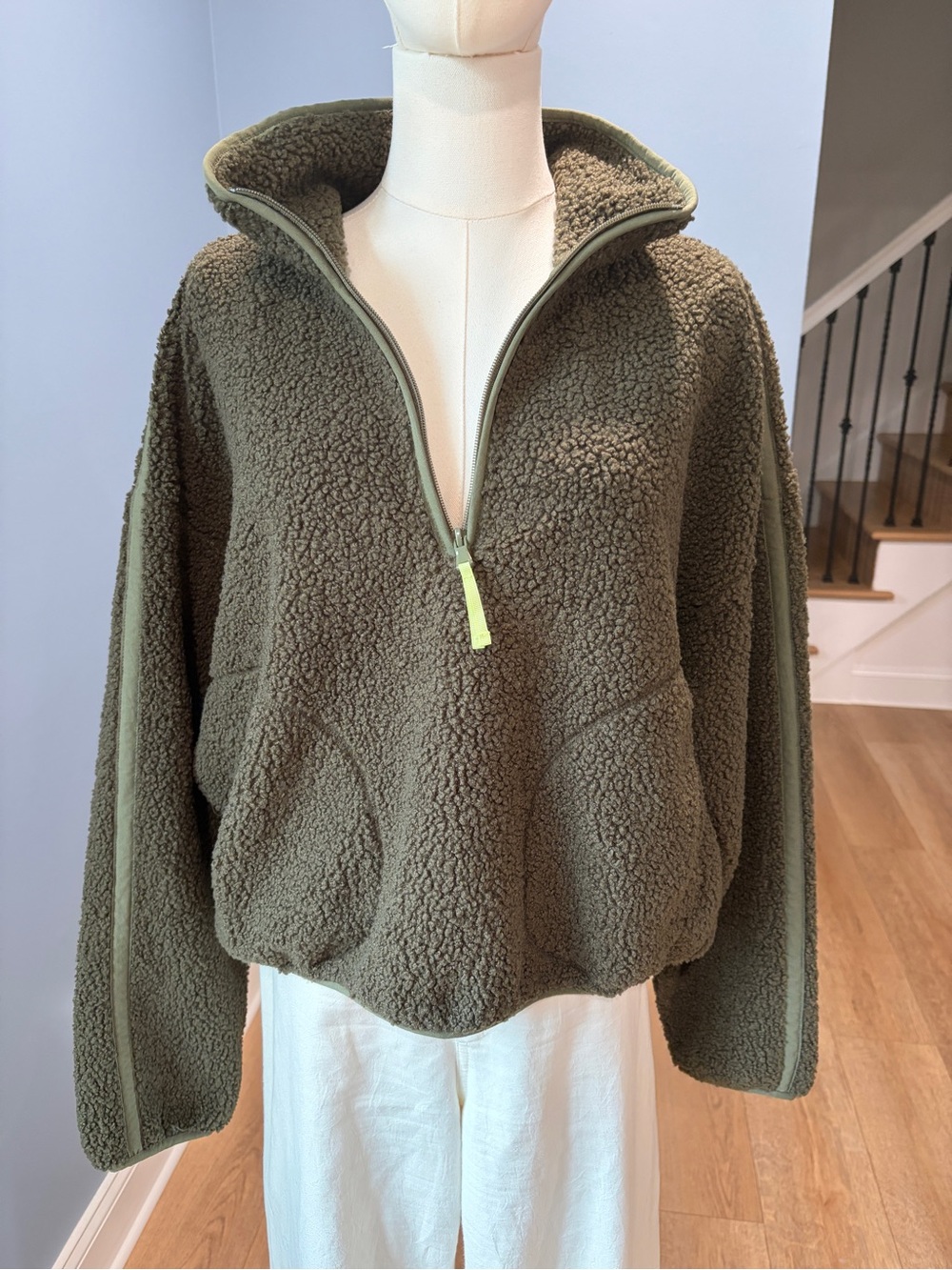 Old Navy Olive Green Sherpa Fleece Half Zip Pullover Jacket Size M